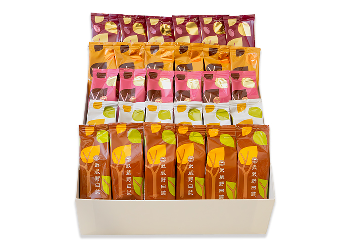 武蔵野日誌五撰（ﾁｮｺ･ﾎﾜｲﾄ･ｽﾄﾛﾍﾞﾘｰ･焦がしｷｬﾗﾒﾙ･あんﾊﾞﾀｰ）30個入