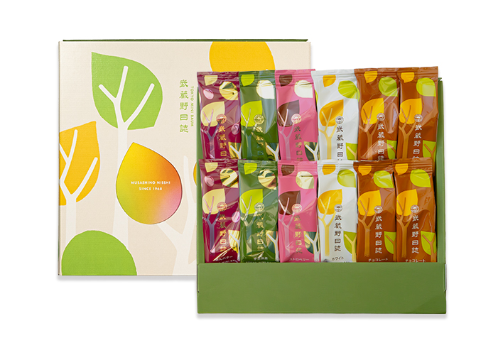 武蔵野日誌五撰（ﾁｮｺ･ﾎﾜｲﾄ･ｽﾄﾛﾍﾞﾘｰ･宇治抹茶・あんﾊﾞﾀｰ）12個入