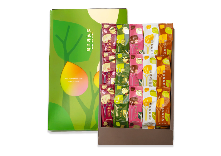 武蔵野日誌五撰（ﾁｮｺ･ﾎﾜｲﾄ･ｽﾄﾛﾍﾞﾘｰ･宇治抹茶･あんﾊﾞﾀｰ）15個入