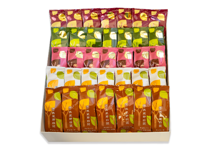 武蔵野日誌五撰（ﾁｮｺ･ﾎﾜｲﾄ･ｽﾄﾛﾍﾞﾘｰ･宇治抹茶･あんﾊﾞﾀｰ）35個入