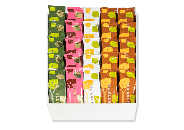 武蔵野日誌しあわせ（ﾁｮｺ･ﾎﾜｲﾄ･ｽﾄﾛﾍﾞﾘｰ･宇治抹茶）25個入