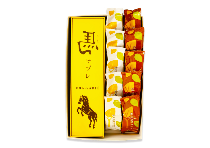 レーシングサラブレッドサブレをリニューアルしました。左馬モチーフで縁起の良いサブレです。